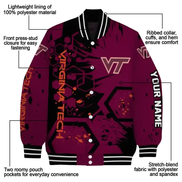 customized virginia tech hokies hexagon cluster maroon black varsity jacket new arrival.webp