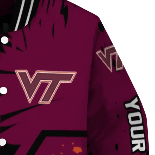customized virginia tech hokies hexagon cluster maroon black varsity jacket premium grade.webp