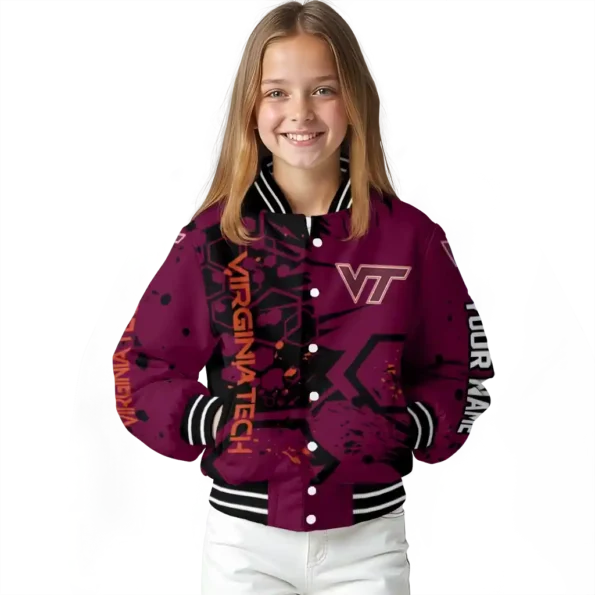 customized virginia tech hokies hexagon cluster maroon black varsity jacket top rated.webp