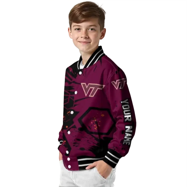 customized virginia tech hokies hexagon cluster maroon black varsity jacket trendy.webp
