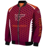 customized virginia tech hokies hexagon grid maroon bomber jacket best selling