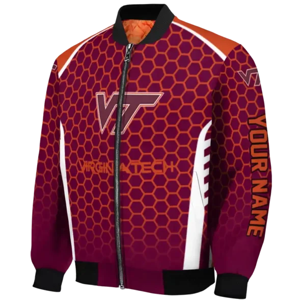 customized virginia tech hokies hexagon grid maroon bomber jacket best selling