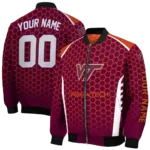 customized virginia tech hokies hexagon grid maroon bomber jacket best selling