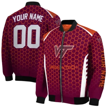 customized virginia tech hokies hexagon grid maroon bomber jacket fashion forward