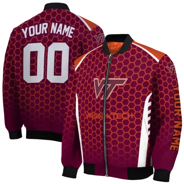 customized virginia tech hokies hexagon grid maroon bomber jacket fashion forward