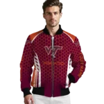 customized virginia tech hokies hexagon grid maroon bomber jacket best selling