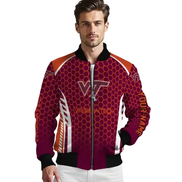 customized virginia tech hokies hexagon grid maroon bomber jacket high quality