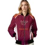 customized virginia tech hokies hexagon grid maroon bomber jacket best selling