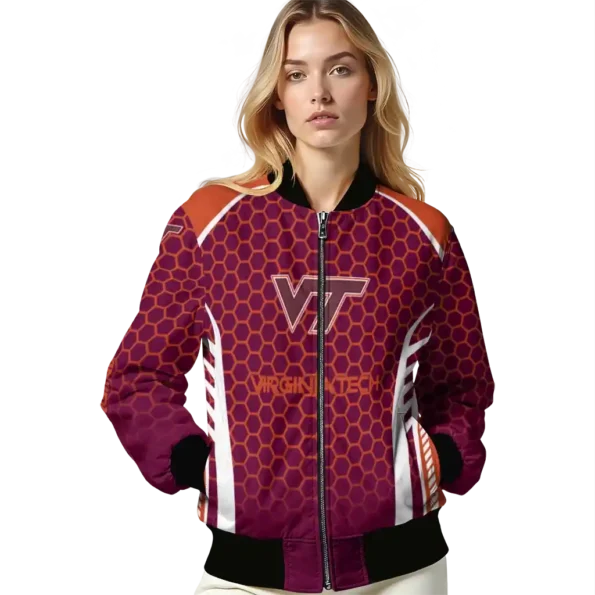 customized virginia tech hokies hexagon grid maroon bomber jacket latest model
