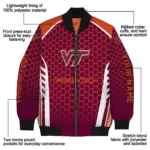 customized virginia tech hokies hexagon grid maroon bomber jacket best selling