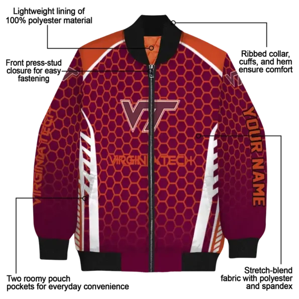 customized virginia tech hokies hexagon grid maroon bomber jacket new arrival