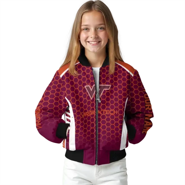 customized virginia tech hokies hexagon grid maroon bomber jacket top rated