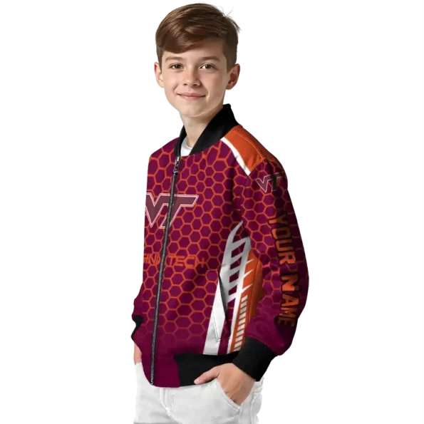 customized virginia tech hokies hexagon grid maroon bomber jacket trendy