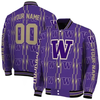 customized washington huskies bolt stripe purple varsity jacket fashion forward.webp