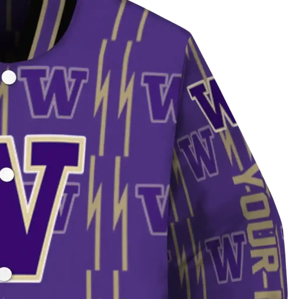 customized washington huskies bolt stripe purple varsity jacket premium grade.webp