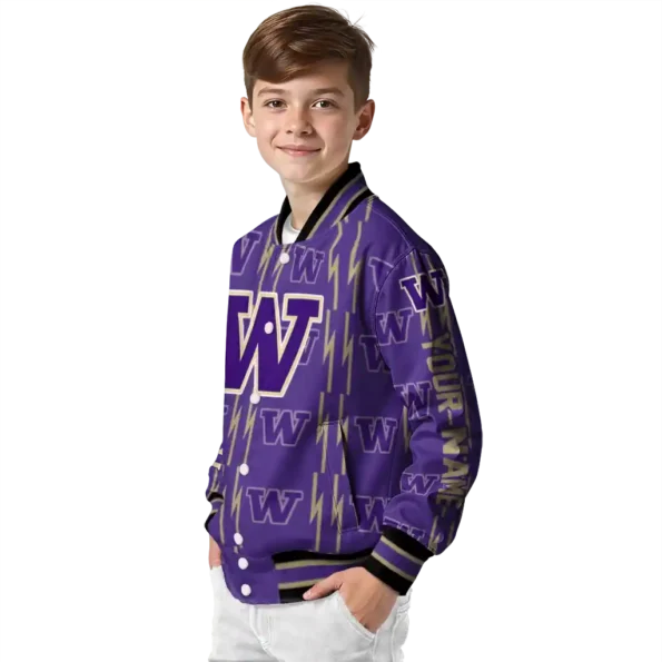customized washington huskies bolt stripe purple varsity jacket trendy.webp