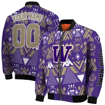 customized washington huskies pyramid shapes purple bomber jacket fashion forward
