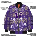 customized washington huskies pyramid shapes purple bomber jacket best selling