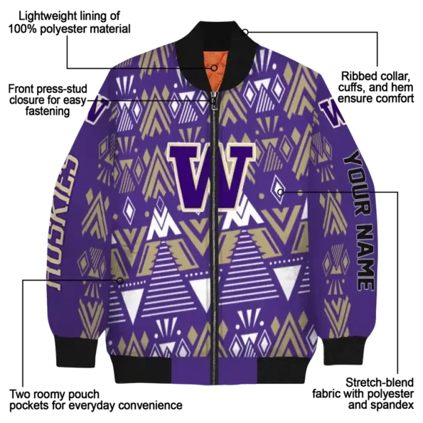 customized washington huskies pyramid shapes purple bomber jacket new arrival