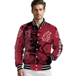 customized washington state cougars hexagon cluster crimson black varsity jacket best selling.webp