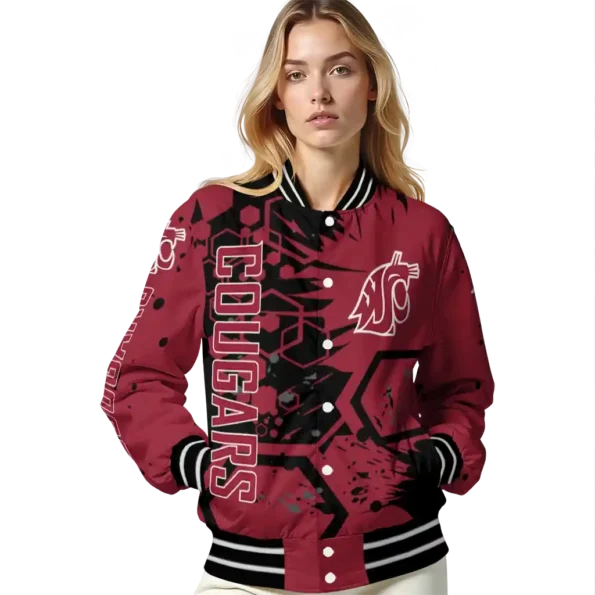 customized washington state cougars hexagon cluster crimson black varsity jacket latest model.webp