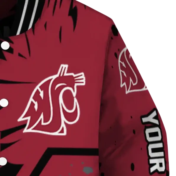 customized washington state cougars hexagon cluster crimson black varsity jacket premium grade.webp