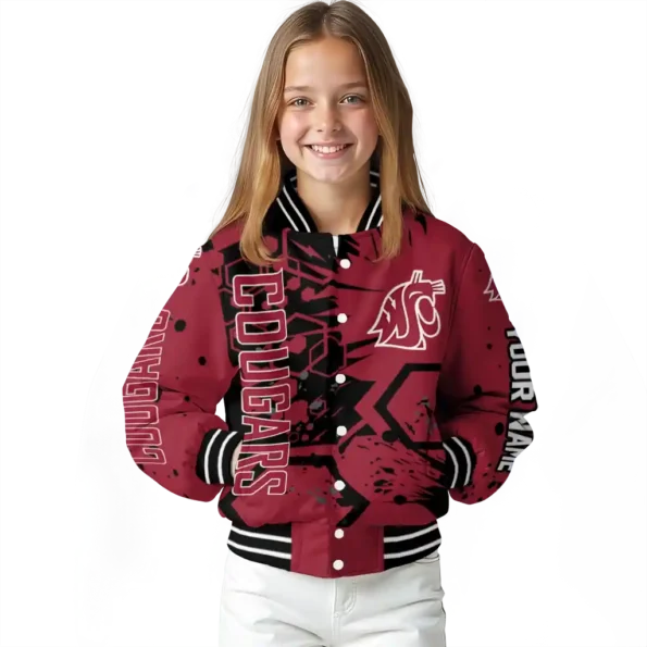 customized washington state cougars hexagon cluster crimson black varsity jacket top rated.webp