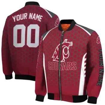 customized washington state cougars hexagon grid crimson bomber jacket fashion forward