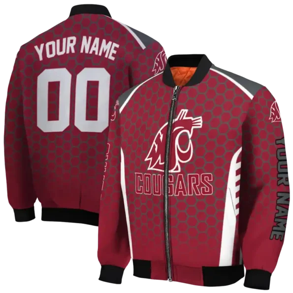 customized washington state cougars hexagon grid crimson bomber jacket fashion forward