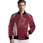 customized washington state cougars hexagon grid crimson bomber jacket best selling
