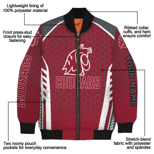 customized washington state cougars hexagon grid crimson bomber jacket new arrival