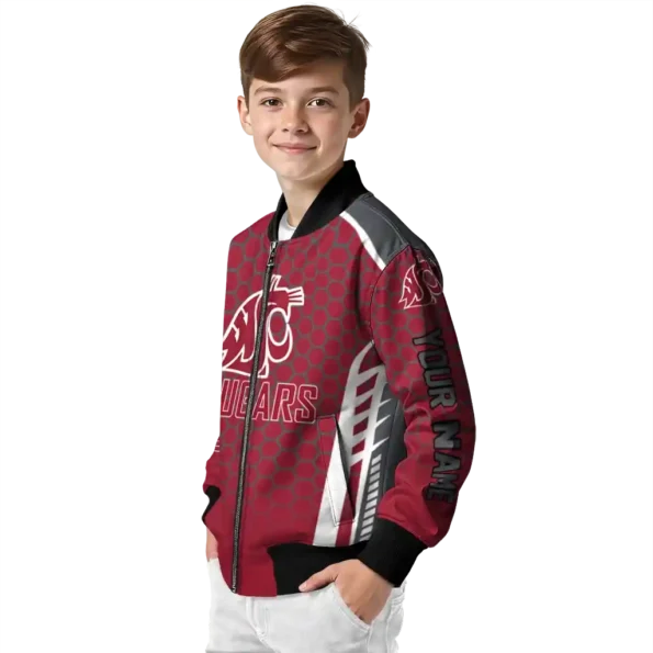 customized washington state cougars hexagon grid crimson bomber jacket trendy