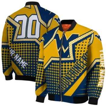 customized west virginia mountaineers star burst blue bomber jacket fashion forward