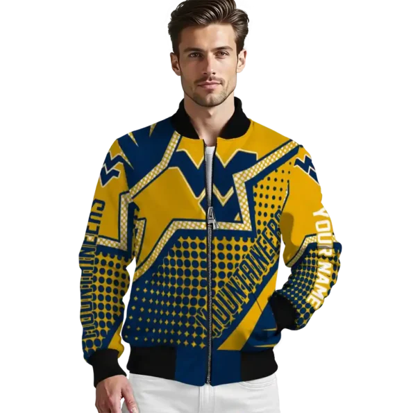 customized west virginia mountaineers star burst blue bomber jacket high quality