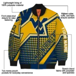 customized west virginia mountaineers star burst blue bomber jacket best selling