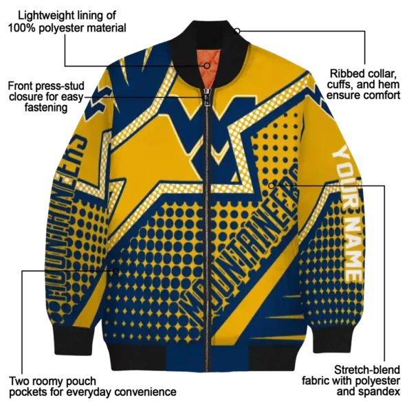 customized west virginia mountaineers star burst blue bomber jacket new arrival