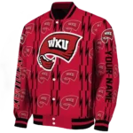 customized western kentucky hilltoppers bolt stripe red varsity jacket best selling.webp