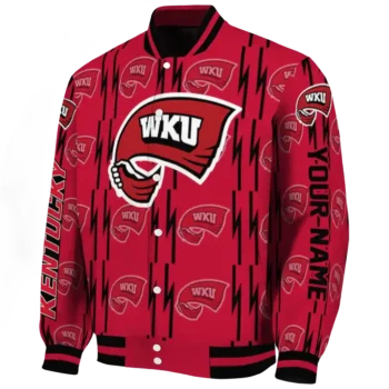 customized western kentucky hilltoppers bolt stripe red varsity jacket best selling.webp