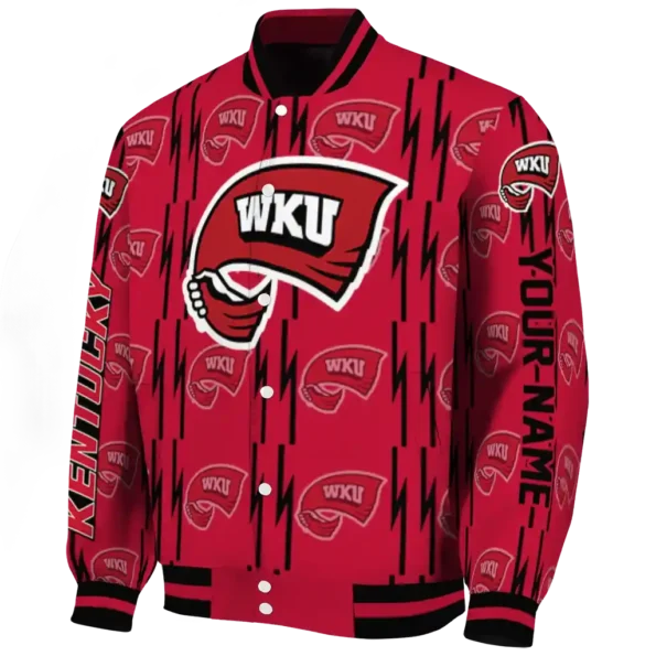 customized western kentucky hilltoppers bolt stripe red varsity jacket best selling.webp