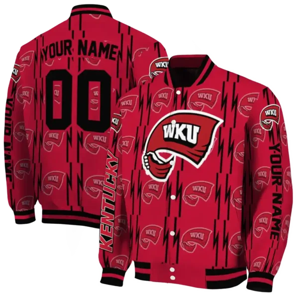 customized western kentucky hilltoppers bolt stripe red varsity jacket fashion forward.webp