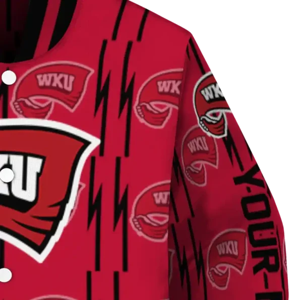 customized western kentucky hilltoppers bolt stripe red varsity jacket premium grade.webp