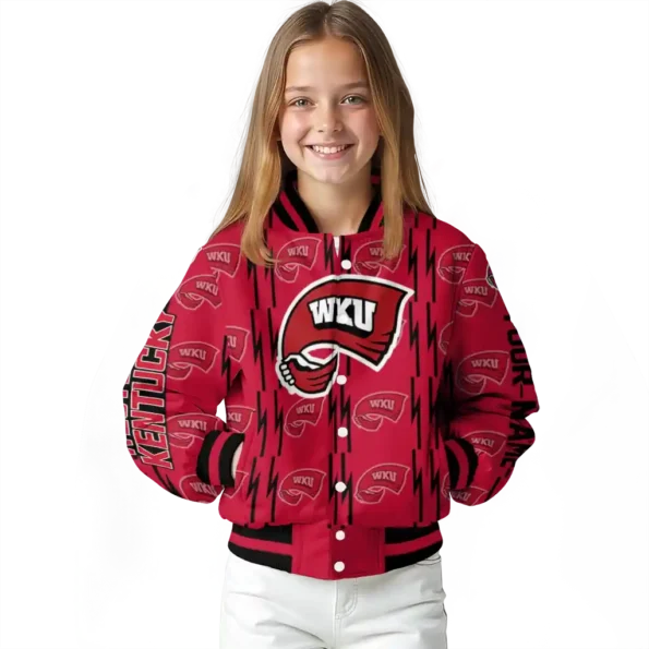 customized western kentucky hilltoppers bolt stripe red varsity jacket top rated.webp