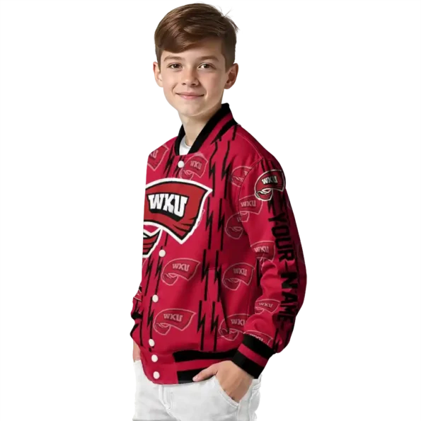 customized western kentucky hilltoppers bolt stripe red varsity jacket trendy.webp