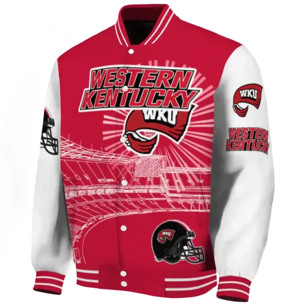 customized western kentucky hilltoppers ferris arena red white varsity jacket best selling.webp