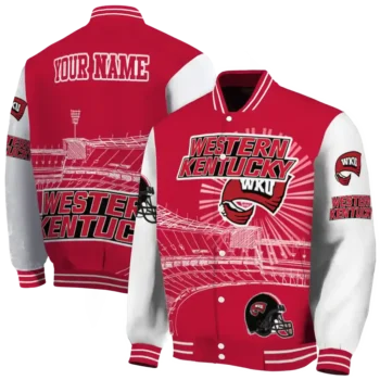 customized western kentucky hilltoppers ferris arena red white varsity jacket fashion forward.webp