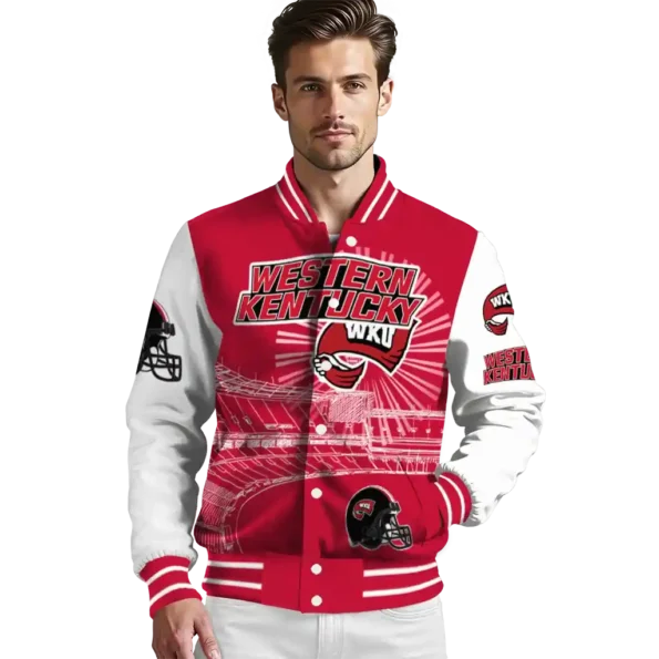 customized western kentucky hilltoppers ferris arena red white varsity jacket high quality.webp
