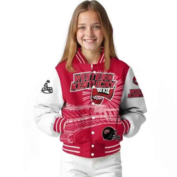 customized western kentucky hilltoppers ferris arena red white varsity jacket top rated.webp