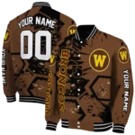 customized western michigan broncos hexagon cluster brown black varsity jacket best selling.webp