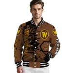 customized western michigan broncos hexagon cluster brown black varsity jacket best selling.webp