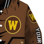 customized western michigan broncos hexagon cluster brown black varsity jacket best selling.webp